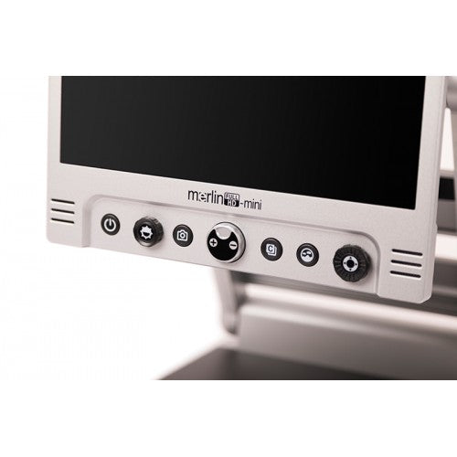 Close up photo of Merlin-mini controls on front of monitor