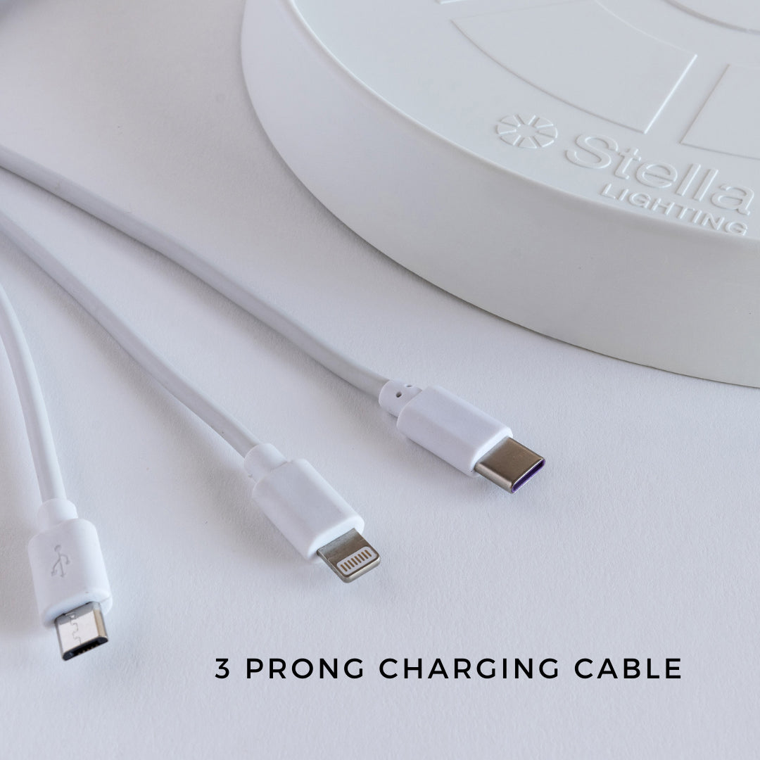 Stella GO rechargeable task lamp charging pad and three-prong charging cable