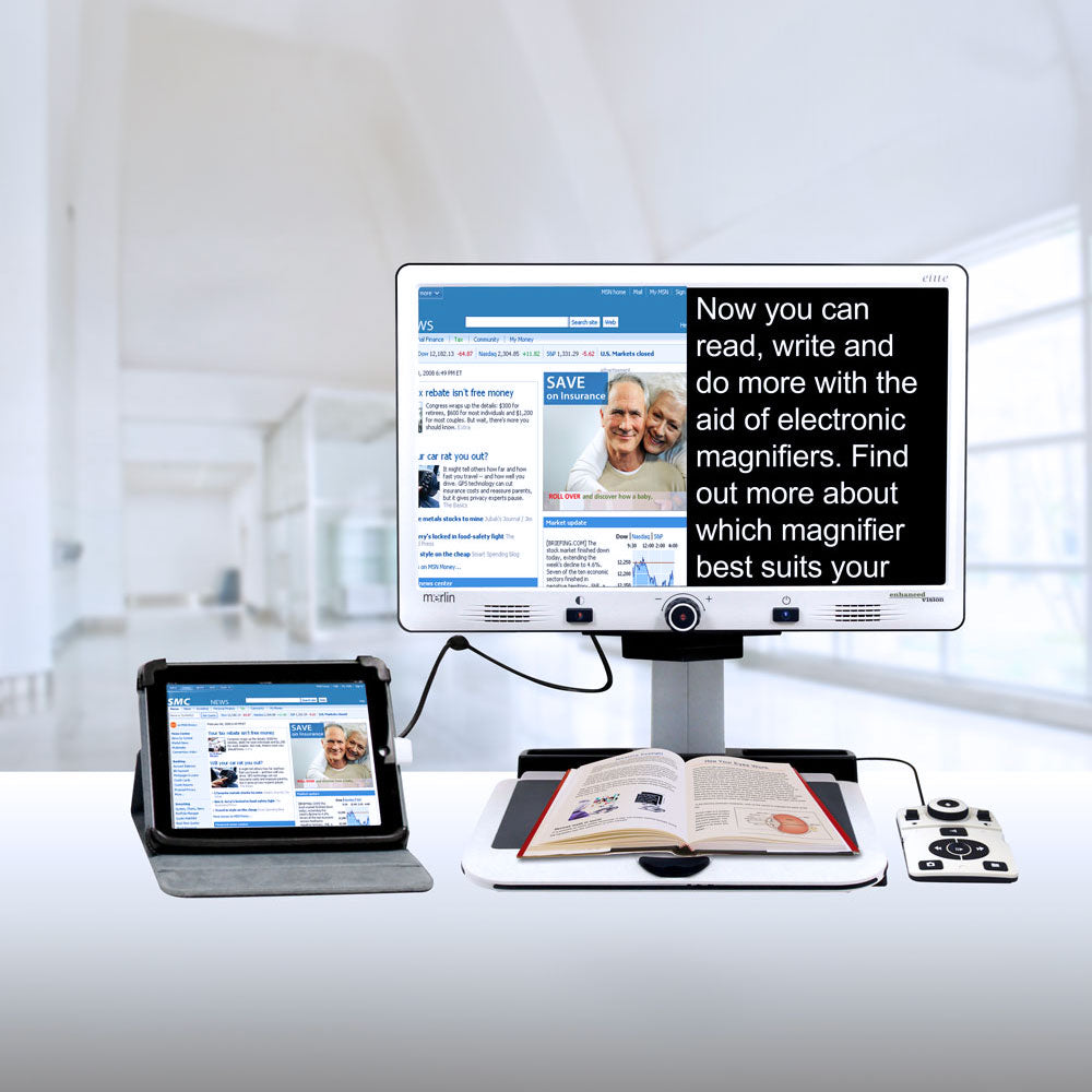 Merlin elite Pro connected to tablet, magnified image on screen