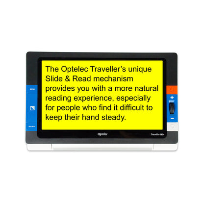 Traveller HD, black text on yellow background